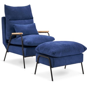 image:imageMCombo Accent Recliner Chair with Ottoman Modern Fabric Armchair Upholstered Sofa Bed for Living Room Bedroom Small Space 4055 Black Frame BlueBlue