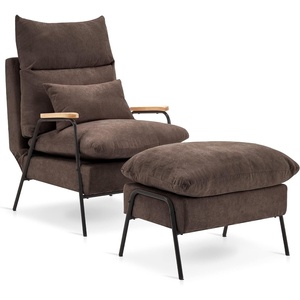 image:imageMCombo Accent Recliner Chair with Ottoman Modern Fabric Armchair Upholstered Sofa Bed for Living Room Bedroom Small Space 4055 Black Frame BlueBrown