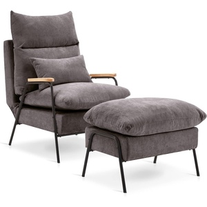 image:imageMCombo Accent Recliner Chair with Ottoman Modern Fabric Armchair Upholstered Sofa Bed for Living Room Bedroom Small Space 4055 Black Frame BlueGrey