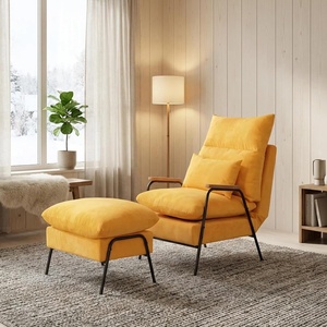 image:imageMCombo Accent Recliner Chair with Ottoman Modern Fabric Armchair Upholstered Sofa Bed for Living Room Bedroom Small Space 4055 Black Frame BlueYellow
