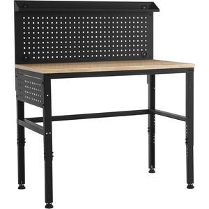 image:imageMCombo Adjustable Workbench with Solid Wood Tabletop for Garage Steel Worktable with 2 Pegboards Bench48 Black
