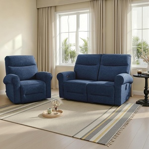 image:imageMCombo Arden Wall Hugger Power Reclining Sofa Set 3Piece PR635H1  PetFriendly FabricUSB Charging PortsChairLoveseatSofafor Small SpacesNavy Blue