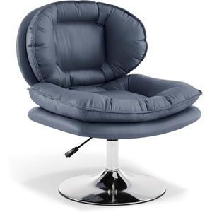 image:imageMCombo Armless Swivel Accent Chair with Height Adjustment Tech Cloth Upholstered Vanity Chair with Round Metal Base and Double Cushion Seat for Makeup Home Office Living Room or Bedroom 4846 PinkBlue