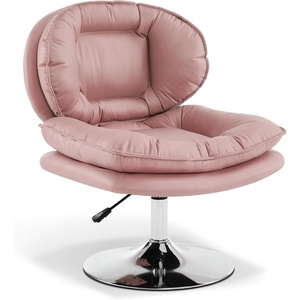image:imageMCombo Armless Swivel Accent Chair with Height Adjustment Tech Cloth Upholstered Vanity Chair with Round Metal Base and Double Cushion Seat for Makeup Home Office Living Room or Bedroom 4846 PinkPink