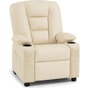 image:imageMCombo Big Kids Recliner for Ages 3 Child Reclining Chair Toddlers Recliner Sofa with Cup Holders Faux Leather 7322VioletCream White