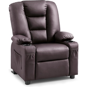 image:imageMCombo Big Kids Recliner for Ages 3 Child Reclining Chair Toddlers Recliner Sofa with Cup Holders Faux Leather 7322VioletDark Brown