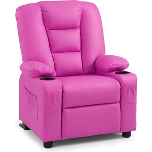 image:imageMCombo Big Kids Recliner for Ages 3 Child Reclining Chair Toddlers Recliner Sofa with Cup Holders Faux Leather 7322VioletPink