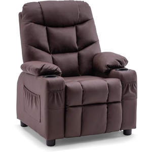 image:imageMCombo Big Kids Recliner for Ages 3 Child Reclining Chair Toddlers Recliner Sofa with Cup Holders Faux Leather Dark GreyBrown