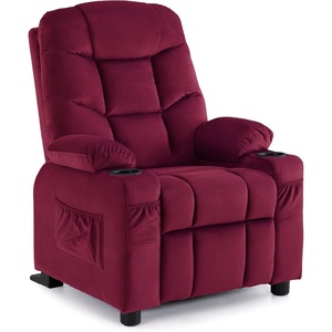 image:imageMCombo Big Kids Recliner for Ages 3 Child Reclining Chair Toddlers Recliner Sofa with Cup Holders Faux Leather Dark GreyBurgundy