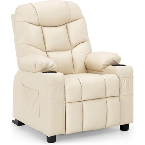 image:imageMCombo Big Kids Recliner for Ages 3 Child Reclining Chair Toddlers Recliner Sofa with Cup Holders Faux Leather Dark GreyCream White