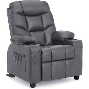 image:imageMCombo Big Kids Recliner for Ages 3 Child Reclining Chair Toddlers Recliner Sofa with Cup Holders Faux Leather Dark GreyDark Grey