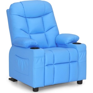 image:imageMCombo Big Kids Recliner for Ages 3 Child Reclining Chair Toddlers Recliner Sofa with Cup Holders Faux Leather Dark GreyNavy Blue