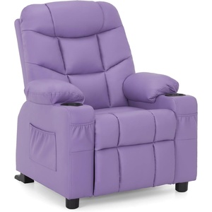 image:imageMCombo Big Kids Recliner for Ages 3 Child Reclining Chair Toddlers Recliner Sofa with Cup Holders Faux Leather Dark GreyViolet