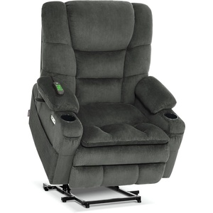 image:imageMCombo Big Man Power Lay Flat Lift Chair Triple Motor Power Lift Recliner with Massage amp Dual Heating Adjustable Headrest Fabric R7524 Navy Blue MediumWideGrey