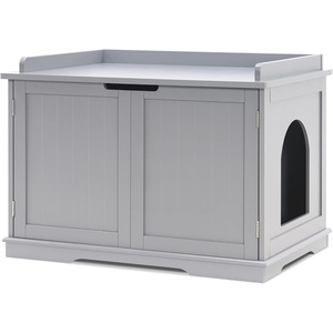 image:imageMCombo Cat Litter Box Furniture Hidden Pet Enclosed Litter Bench Wood Hideaway Extra Cat House Kitten Washroom Bench with Removable Divider for Indoor Animal 0657