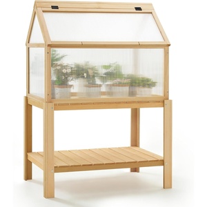 image:imageMCombo Cold Frame Greenhouse Portable Wooden Greenhouse Raised Potted Plant Protection Box with Shelf for Outdoor Indoor Use 0266 Natural