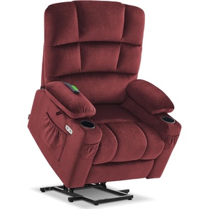 image:imageMCombo Dual Motor Lay Flat Power Lift Recliner Chair for Big and Tall Elderly Infinite Position Massage Lumbar Heat Adjustable Headrest Extended Footrest Fabric R7677 Brown MediumOversizeBurgundy