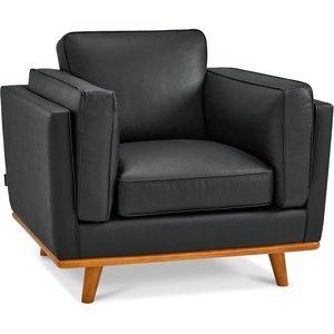 image:imageMCombo Genuine Leather Accent Chair with Solid Wood Frame 419 Wide Real Leather Chair for Living Room Napa Leather VE792 BlackBlack