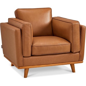 image:imageMCombo Genuine Leather Accent Chair with Solid Wood Frame 419 Wide Real Leather Chair for Living Room Napa Leather VE792 BlackCognac Tan