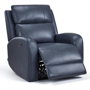 image:imageMCombo Genuine Leather Power Recliner Chair Zero Wall Hugger Recliner for Small Spaces with Power Headrest USB amp TypeC Charging Ports Compact for Living Room amp RV PR693 Dark BrownNavy