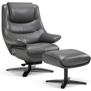 image:imageMCombo Genuine Leather Recliner Chair with Ottoman 360Swivel Recliner with Adjustable Backrest Accent Chair for Living Room A7100 Fog GreyFog Grey