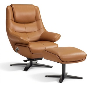 image:imageMCombo Genuine Leather Recliner Chair with Ottoman 360Swivel Recliner with Adjustable Backrest Accent Chair for Living Room A7100 Fog GreySaddle Tan