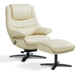 image:imageMCombo Genuine Leather Recliner Chair with Ottoman 360Swivel Recliner with Adjustable Backrest Accent Chair for Living Room A7100 Fog GreyWhite