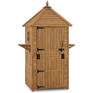 image:imageMCombo Large Outdoor Storage Cabinet with 6 Shelves 29 x 29 x 81 ft Wood Storage Shed Garden Shed with 2 Foldable Tables for Patio Yard Lawn 2645