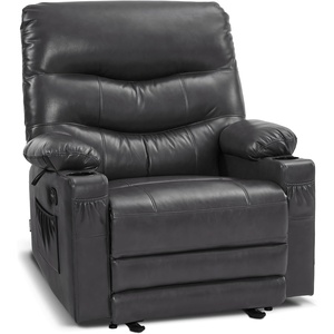 image:imageMCombo Large Power Recliner Chair with Heat and Vibration Cup Holder USB Port Faux Leather Electric Reclining for Living Room PR659 Dark GreyDark Grey