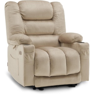image:imageMCombo Large Power Recliner Chair with Heat and Vibration USB Ports Cup Holders Electric Reclining for Living Room PR670 Beige Large 255 Seat Width