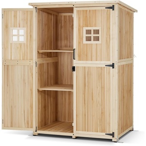 image:imageMCombo Large Wooden Outdoor Storage Cabinet with 2 Shelves Oversize Garden Storage Shed with Lock Tool Shed for Patio Yard Lawn 1911 BlackNatural