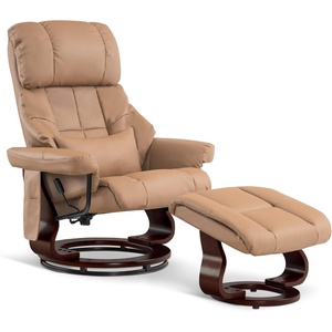 image:imageMCombo Manual Swivel Recliner with Ottoman Reclining Chair with Vibration Massage for Small Spaces Living Room Office Faux Leather 9068 Dark BrownCognac