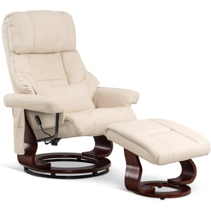 image:imageMCombo Manual Swivel Recliner with Ottoman Reclining Chair with Vibration Massage for Small Spaces Living Room Office Faux Leather 9068 Dark BrownCream White