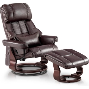image:imageMCombo Manual Swivel Recliner with Ottoman Reclining Chair with Vibration Massage for Small Spaces Living Room Office Faux Leather 9068 Dark BrownDark Brown