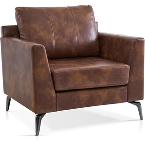 image:imageMCombo Modern Accent Chair Faux Leather Lounge Armchair with Sloped Arms for Living Room Office Reception Waiting Room 4629 1 GreyBrown