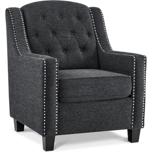 image:imageMCombo Modern Accent Chair with High Legs Chenille Upholstered Single Sofa Chair with Tufted Button Back amp Ergonomic Armrests Solid Wood Legs for Living Room Bedroom 4260 Light BlueGrey