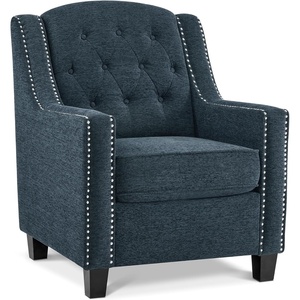 image:imageMCombo Modern Accent Chair with High Legs Chenille Upholstered Single Sofa Chair with Tufted Button Back amp Ergonomic Armrests Solid Wood Legs for Living Room Bedroom 4260 Light BlueLight Blue