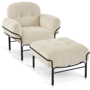 image:imageMCombo Modern Accent Chair with Ottoman Chenille Upholstered Leisure Sofa Chair for Small Space Living Room amp Bedroom 4071 BeigeBeige