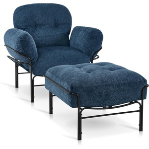 image:imageMCombo Modern Accent Chair with Ottoman Chenille Upholstered Leisure Sofa Chair for Small Space Living Room amp Bedroom 4071 BeigeBlue