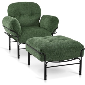 image:imageMCombo Modern Accent Chair with Ottoman Chenille Upholstered Leisure Sofa Chair for Small Space Living Room amp Bedroom 4071 BeigeGreen
