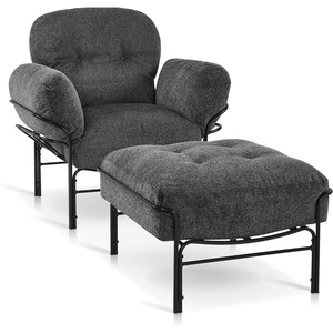image:imageMCombo Modern Accent Chair with Ottoman Chenille Upholstered Leisure Sofa Chair for Small Space Living Room amp Bedroom 4071 BeigeGrey
