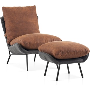 image:imageMCombo Modern Accent Chair with Ottoman Leathaire Fabric Armless Chair Upholstered Leisure Chairs for Small Space Living Room amp Bedroom LW951 SaddleSaddle