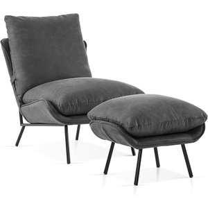 image:imageMCombo Modern Accent Chair with Ottoman Leathaire Fabric Armless Chair Upholstered Leisure Chairs for Small Space Living Room amp Bedroom LW951 SaddleDark Grey