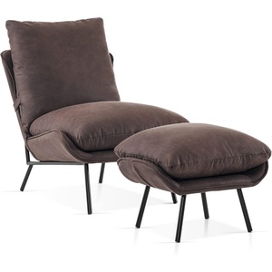 image:imageMCombo Modern Accent Chair with Ottoman Leathaire Fabric Armless Chair Upholstered Leisure Chairs for Small Space Living Room amp Bedroom LW951 SaddleDark Brown