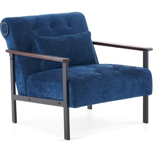 image:imageMCombo Modern Accent Chairs Chenille Upholstered Armchair Ergonomics Lounge Chair for Living Room HQ417 1 Dark BlueDark Blue