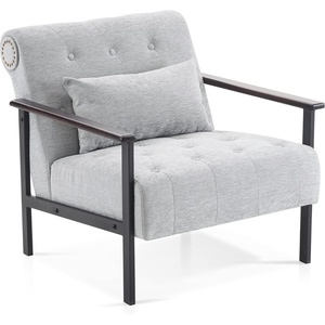 image:imageMCombo Modern Accent Chairs Chenille Upholstered Armchair Ergonomics Lounge Chair for Living Room HQ417 1 Dark BlueSilver White