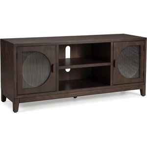 image:imageMCombo Modern TV Stand for 65 Inch TV 60 Inch Entertainment Center with Solid Rubber Wood Storage Space for Living Room Wooden TV Console with Glass Door Adjustable Feet TV325