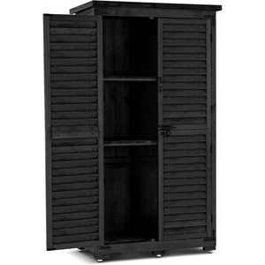 image:imageMCombo Outdoor Storage Cabinet Garden Storage Shed Outside Vertical Shed with Lockers Outdoor 63 Inches Wood Tall Cabinet for Yard and Patio 0870 GreyBlack