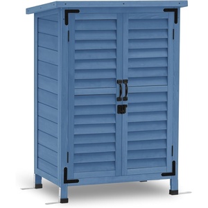 image:imageMCombo Outdoor Storage Cabinet Small Storage Shed with Removable Shelf Wood Garden Shed with 2 Doors for Yard Patio Lawn 246 x 183 x 382 inch 0985 BrownBlue