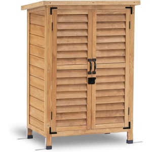 image:imageMCombo Outdoor Storage Cabinet Small Storage Shed with Removable Shelf Wood Garden Shed with 2 Doors for Yard Patio Lawn 246 x 183 x 382 inch 0985 BrownYellow